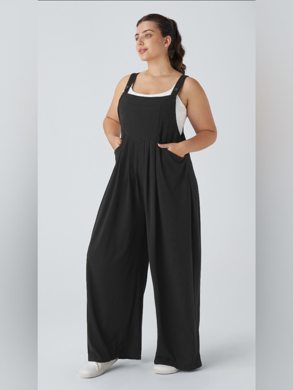 Halara Black Wide-Leg Overall Jumpsuit
